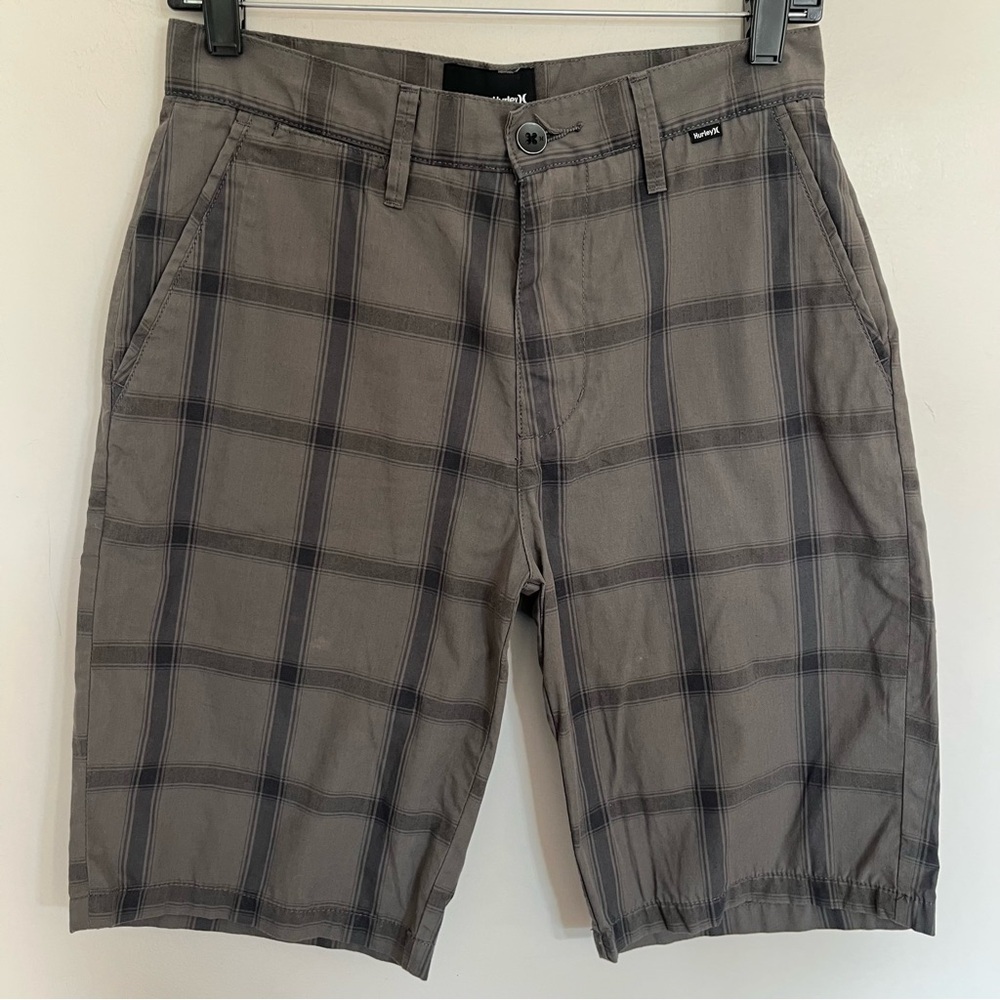 Hurley Mens Size 28 Gray Plaid Flat Front Chino Shorts Summer Skater Beach